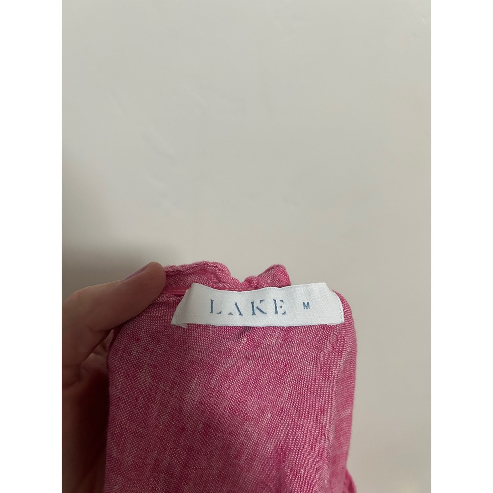 LAKE‎ Milly Pink 100% Linen One Shoulder Midi Dress Long Puff Sleeve Womens M - Picture 6 of 8